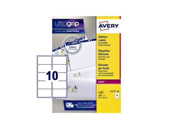 Een Etiket Avery L7173-100 99.1x57mm wit 1000stuks koop je bij Van Hoye Kantoor BV