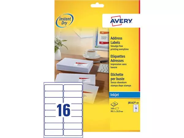 Een Etiket Avery J8162-100 99.1x33.9mm wit 1600stuks koop je bij EconOffice