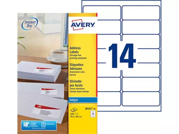 Een Etiket Avery J8163-40 99.1x38.1mm wit 560stuks koop je bij NiceSupplies.nl