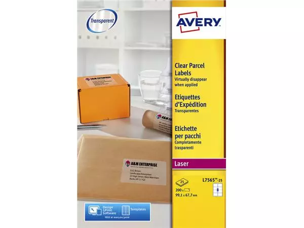Een Etiket Avery L7565-25 99.1x67.7mm transparant 200stuks koop je bij EconOffice