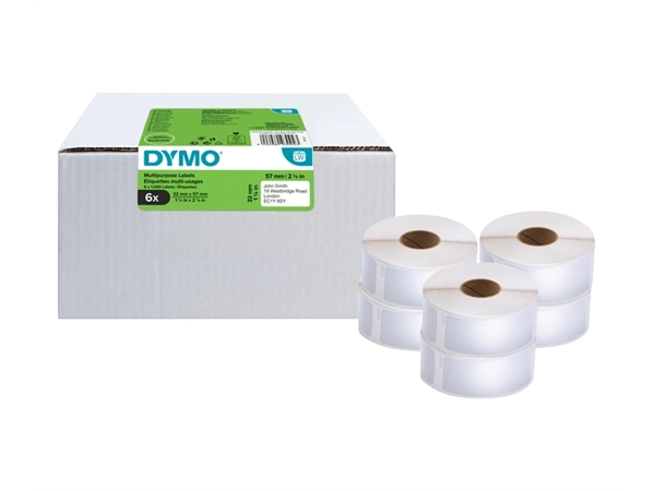 Een Etiket Dymo LabelWriter multifunctioneel 32x57mm 6 rollen á 1000 stuks wit koop je bij De Angelot