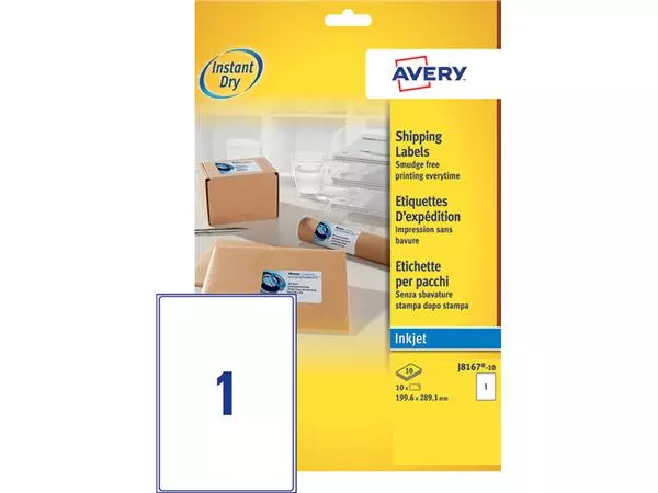 Een Etiket Avery J8167-10 199.6x289.1mm wit 10stuks koop je bij L&N Partners voor Partners B.V.