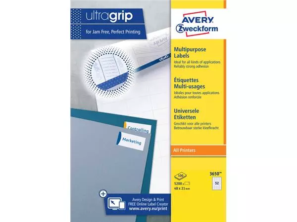 Een Etiket Avery Zweckform 3650 48x21mm wit 5200stuks koop je bij Goedkope Kantoorbenodigdheden