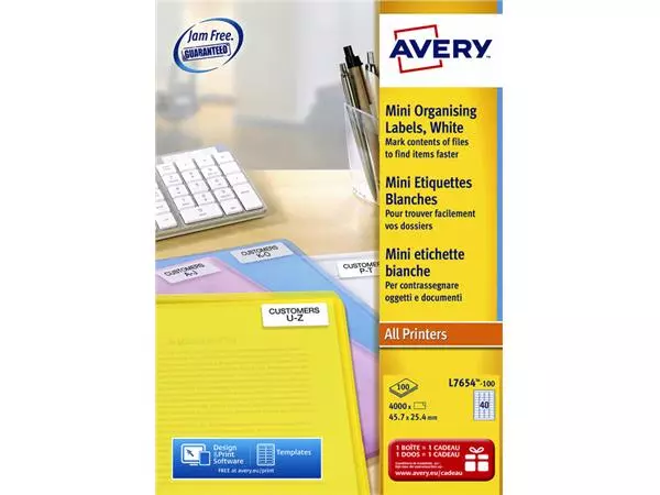 Een Etiket Avery L7654-100 45.7x25.4mm wit 4000stuks koop je bij Kantoorvakhandel van der Heijde