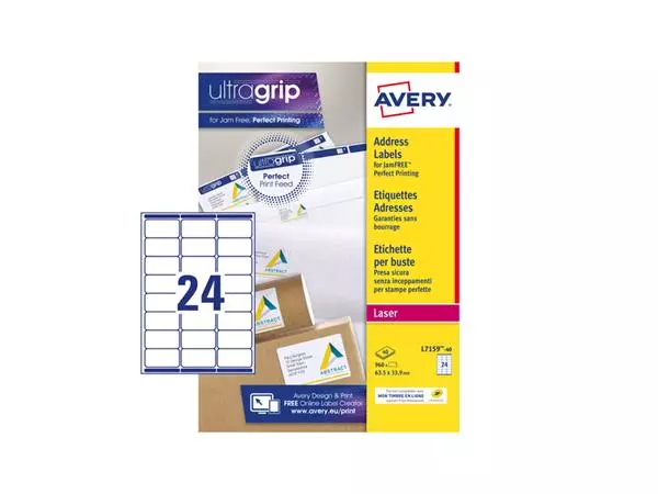 Een Etiket Avery L7159-40 63.5x33.9mm wit 960stuks koop je bij EconOffice
