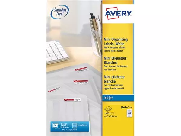 Een Etiket Avery J8654-25 45.7x25.4mm wit 1000stuks koop je bij Tonerinktshop