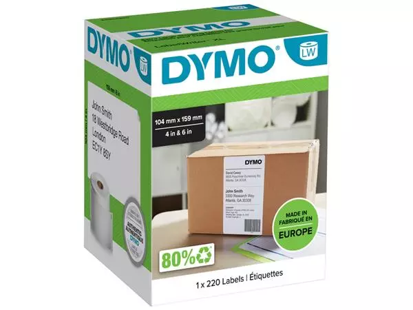 Een Etiket Dymo LabelWriter 5XL verzendlabel 104x159mm 1 rol á 220 stuks wit koop je bij Van Leeuwen Boeken- en kantoorartikelen