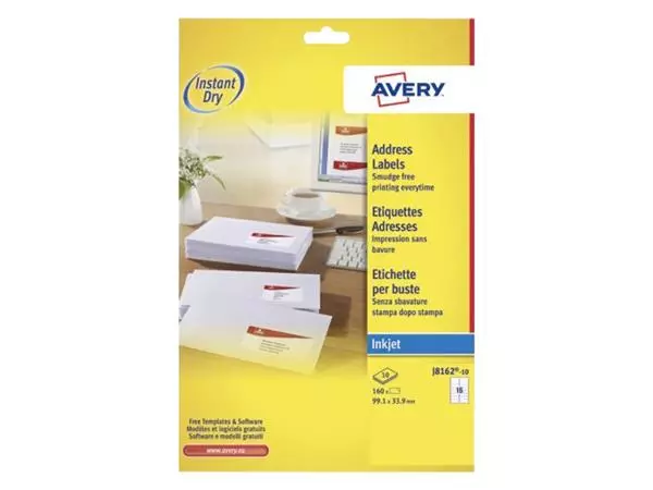 Een Etiket Avery J8162-10 99.1x33.9mm wit 160stuks koop je bij L&N Partners voor Partners B.V.