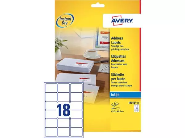 Een Etiket Avery J8161-10 63.5x46.6mm wit 180stuks koop je bij NiceSupplies.nl