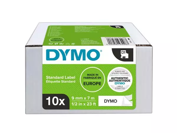 Een Labeltape Dymo LabelManager D1 polyester 9mm zwart op wit 10 stuks koop je bij Goedkope Kantoorbenodigdheden