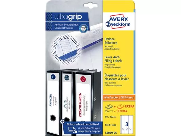 Een Rugetiket Avery Zweckform breed/lang 59x297mm zelfklevend wit koop je bij Klik Office BV