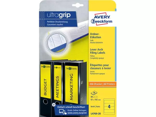 Een Rugetiket Avery breed 61x192mm zelfklevend geel koop je bij Klik Office BV