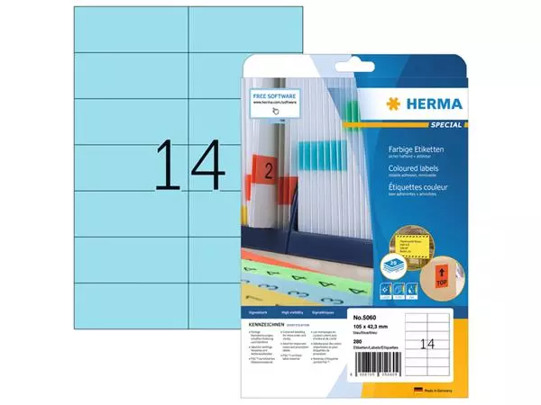 Een Etiket HERMA 5060 105x42.3mm verwijderbaar blauw 280stuks koop je bij Van Leeuwen Boeken- en kantoorartikelen