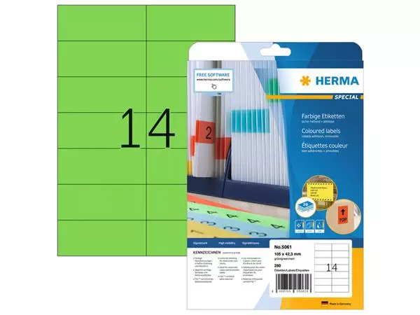 Een Etiket HERMA 5061 105x42.3mm verwijderbaar groen 280stuks koop je bij Van Leeuwen Boeken- en kantoorartikelen