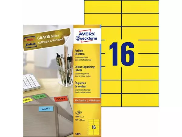 Een Etiket Avery Zweckform 3455 105x37mm geel 1600stuks koop je bij Alles voor uw kantoor