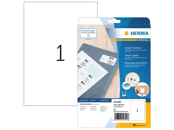 Een Etiket HERMA 4824 210x297mm A4 wit 25stuks koop je bij Van Leeuwen Boeken- en kantoorartikelen
