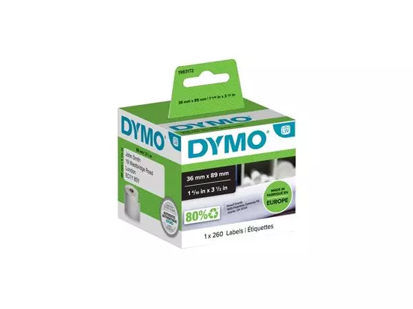 Een Etiket Dymo LabelWriter adressering 36x89mm 1 rol á 260 stuks wit koop je bij MV Kantoortechniek B.V.