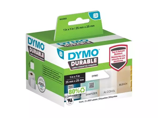 Een Etiket Dymo LabelWriter industrieel 25x25mm 2 rollen á 850 stuks wit koop je bij Van Leeuwen Boeken- en kantoorartikelen