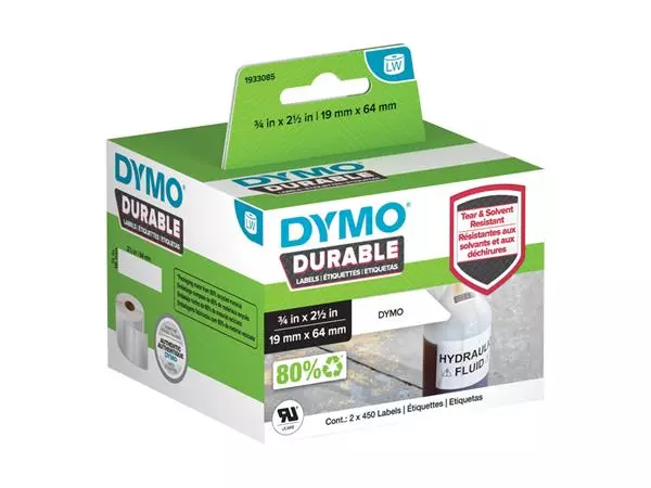 Een Etiket Dymo LabelWriter industrieel 19x64mm 2 rollen á 450 stuks wit koop je bij Van Leeuwen Boeken- en kantoorartikelen
