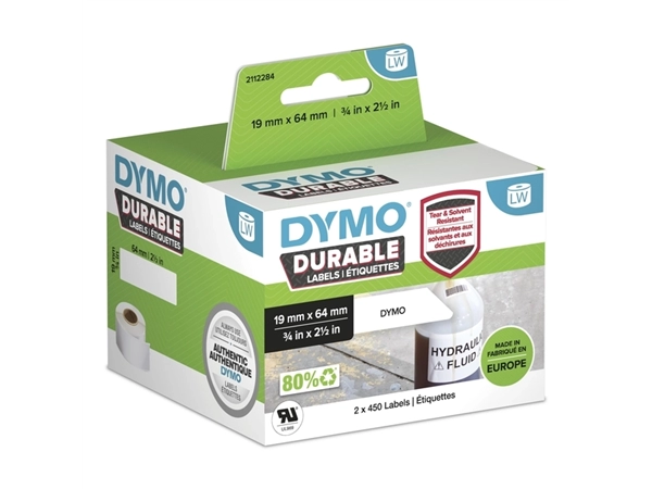 Etiket Dymo LabelWriter industrieel 19x64mm 2 rollen á 450 stuks wit