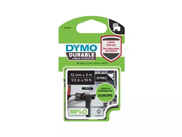 Een Labeltape Dymo LabelManager D1 polyester 12mm wit op zwart koop je bij EconOffice