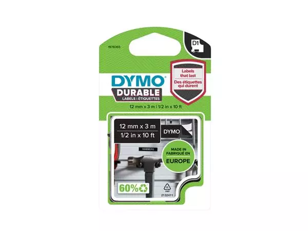 Buy your Labeltape Dymo LabelManager D1 polyester 12mm wit op zwart at QuickOffice BV