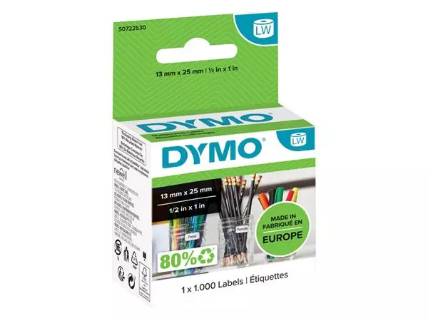 Een Etiket Dymo LabelWriter multifunctioneel 13x25mm 1 rol á 1000 stuks wit koop je bij Van Leeuwen Boeken- en kantoorartikelen