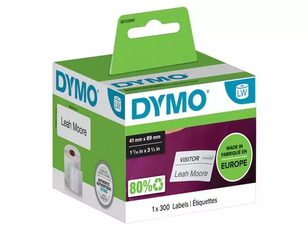 Een Etiket Dymo LabelWriter naamkaart 41x89mm 1 rol á 300 stuks wit koop je bij MV Kantoortechniek B.V.