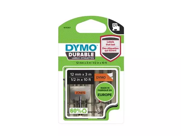 Labeltape Dymo LabelManager D1 polyester 12mm zwart op oranje