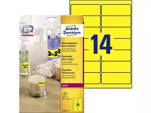 Een Etiket Avery L7263Y-25 99.1x38.1mm neon geel 350stuks koop je bij NiceSupplies.nl