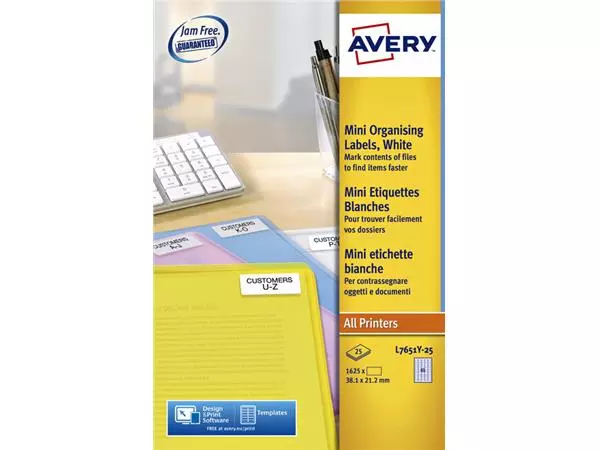 Een Etiquette Avery L7651Y-25 38,1x21,2mm jaune néon 1625 pièces koop je bij Van Hoye Kantoor BV