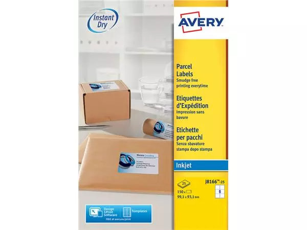 Een Etiket Avery J8166-25 99.1x93.1mm wit 150stuks koop je bij Kantoorvakhandel van der Heijde
