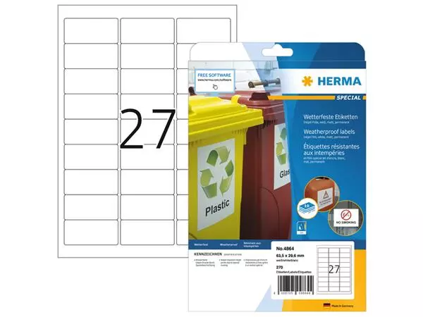 Etiket HERMA 4864 63.5x29.6mm weerbestendig wit 270stuks