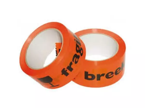 Een Waarschuwingstape IEZZY breekbaar 50mmx66m oranje/zwart koop je bij NiceSupplies.nl