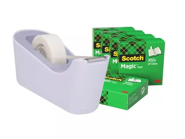 Een Plakbandhouder Scotch C18 lavendel + 6rol magic tape 19mmx33m koop je bij EconOffice