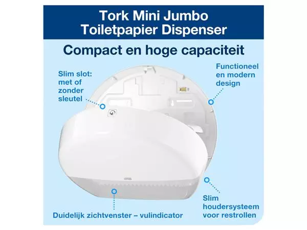 Een Toiletpapierdispenser Tork Mini Jumbo T2 Elevation wit 555000 koop je bij Kantoorvakhandel van der Heijde