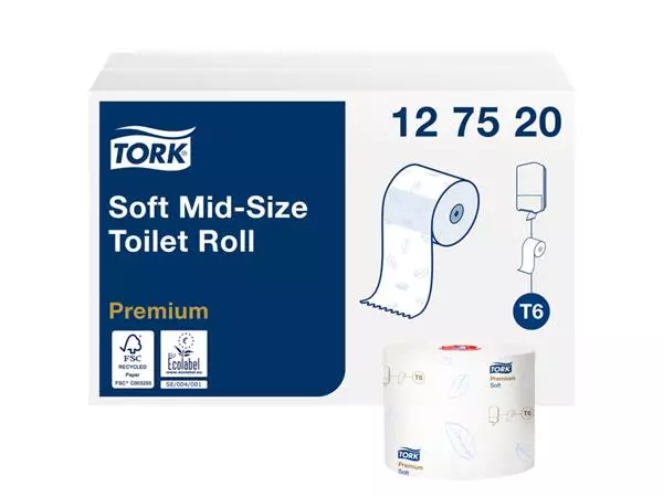 Een Toiletpapier Tork Mid-size T6 premium 2-laags 90m wit 127520 koop je bij KantoorProfi België BV