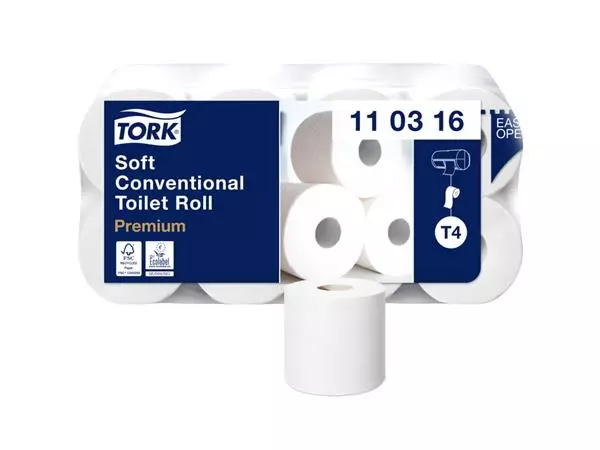 Een Toiletpapier Tork T4 traditioneel premium 3-laags 250 vel wit 110316 koop je bij EconOffice