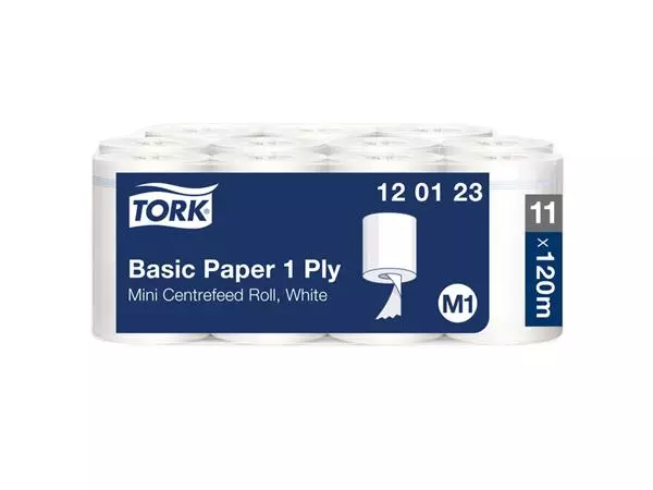 Een Poetspapier Tork Basic mini M1 centerfeed 1-laags 120m wit 120123 koop je bij EconOffice