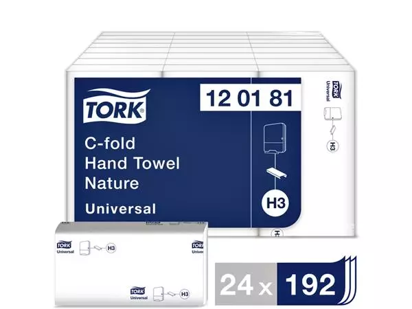 Een Handdoek Tork H3 c-vouw universal 1-laags naturel 120181 koop je bij Van Hoye Kantoor BV