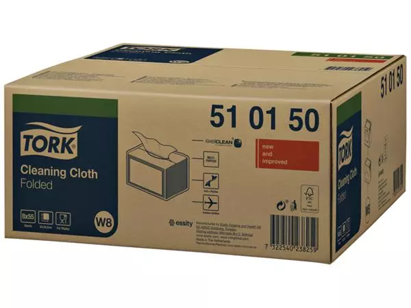 Een Reinigingsdoek Tork Cleaning W8 zacht flexibel nonwoven 55 vel wit 510150 koop je bij Kantoorvakhandel van der Heijde