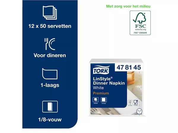 Een Dinnerservetten Tork Premium LinStyle® 1/8 gevouwen 1-laags 50 st wit 478145 koop je bij NiceSupplies.nl