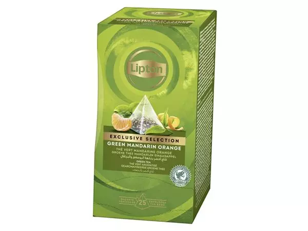 Een Thee Lipton Exclusive groene thee mandarijn sinaasappel 25 pramidezakjesx2gr koop je bij NiceSupplies.nl