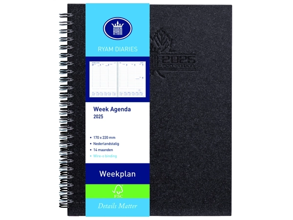 Buy your Agenda 2025 Ryam Weekplan Wire-o 7dagen/2pagina's zwart at QuickOffice BV