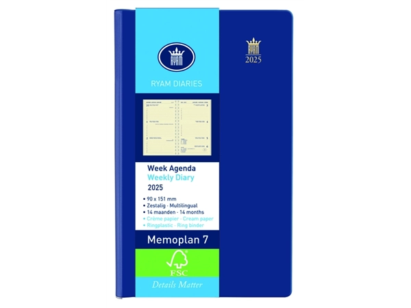 Agenda 2025 Ryam Memoplan 7 Suprema 7dagen/2pagina's ringplastic assorti