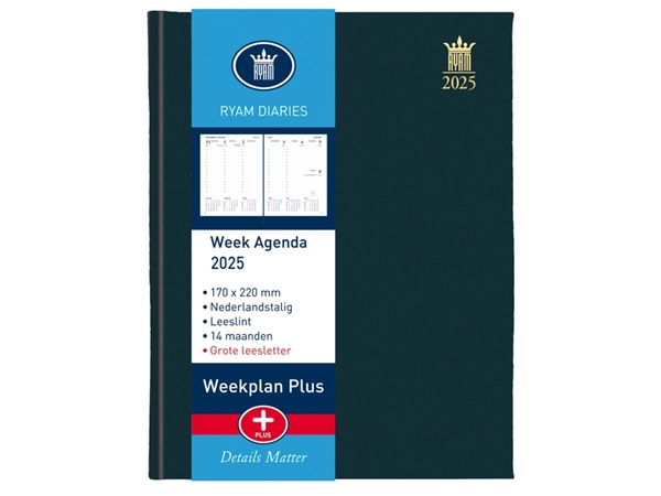 Agenda 2025 Ryam Weekplan Plus Mundior 7dagen/2pagina's zwart