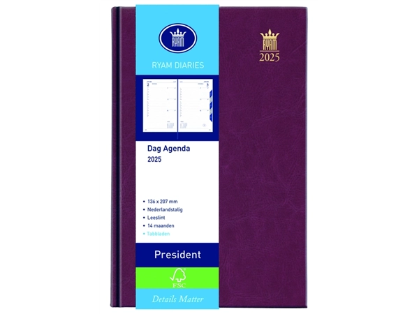 Een Agenda 2025 Ryam President 1dag/1pagina bordeaux koop je bij Goedkope Kantoorbenodigdheden