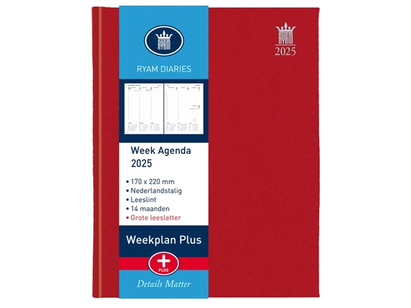 Buy your Agenda 2025 Ryam Weekplan Plus Mercury 7dagen/2pagina's rood at QuickOffice BV