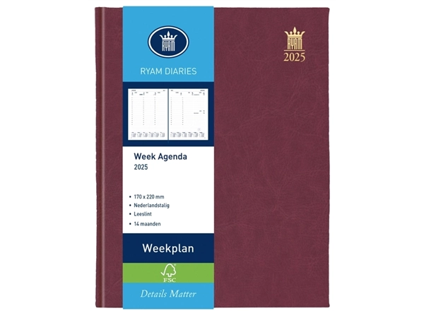 Een Agenda 2025 Ryam Weekplan Mundior 7dagen/2pagina's bordeaux koop je bij QuickOffice BV