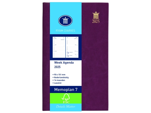 Buy your Agenda 2025 Ryam Memoplan 7 Suprema 7dagen/2pagina's bordeaux at QuickOffice BV